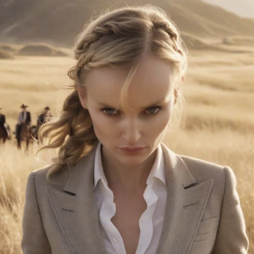 badlands,woman of straw,girl on the dune,prairie,lily-rose melody depp,charlize theron,steppe,femme fatale,head woman,blonde woman,arid land,valerian,desert rose,admer dune,daisy jazz isobel ridley,gobi,woman in menswear,spy visual,shoulder pads,kurai steppe,Photography,Cinematic