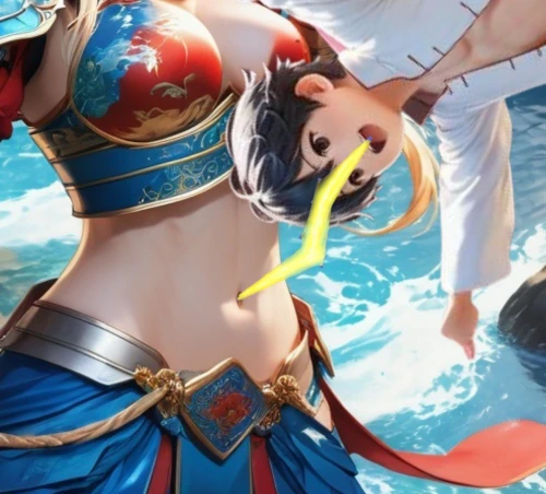 nami,tiber riven,navel,hamearis lucina,kos,mergus,monsoon banner,elza,kinara,playmat,nero claudius,mar,cropped image,lasso,athena,ephedra,wuchang,abs,blowing horn,fang