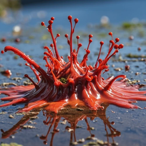 red water lily,carnivorous plant,red cliff crab,cnidaria,tide pool,sea anemone,seaweeds,three-lobed slime,blood milk mushroom,red anemone,sundew,surface tension,red anemones,cnidarian,jelly fungus,splash photography,water flower,gymea lily,red crinoid,flaccid anemone,Photography,General,Realistic
