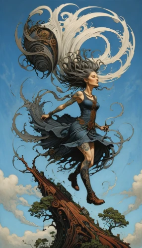little girl in wind,wind warrior,flying girl,wind machine,girl with tree,heroic fantasy,sci fiction illustration,dryad,fairies aloft,winds,wind wave,wind,flying seed,whirlwind,ear of the wind,flying seeds,mountain spirit,juniper,fantasy art,mother earth