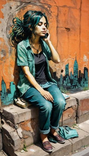 street artist,street artists,graffiti art,urban street art,street art,streetart,woman thinking,urban art,world digital painting,woman sitting,smoking girl,chalk drawing,praying woman,graffiti,girl sitting,grafitti,city ​​portrait,woman praying,woman eating apple,wall painting,Illustration,Realistic Fantasy,Realistic Fantasy 23