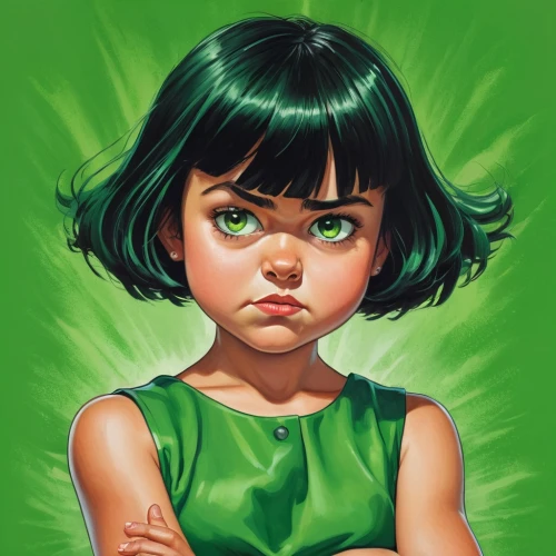 child portrait,emerald,digital painting,green,girl portrait,child girl,kids illustration,worried girl,green dress,the little girl,vector girl,rockabella,green paprika,menta,cuban emerald,portrait of a girl,green background,malachite,green and white,green lantern,Illustration,Abstract Fantasy,Abstract Fantasy 23