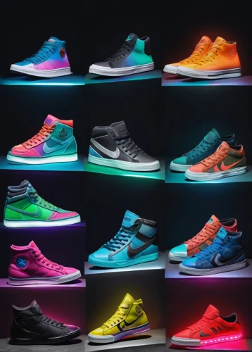 neon colors,neon candies,sneakers,roygbiv colors,neon ghosts,colors,neon,multicolor,sneaker,color spectrum,forces,sports shoes,uv,colorful,80s,jordans,skittles (sport),color palette,rainbow color palette,color,Photography,Documentary Photography,Documentary Photography 07