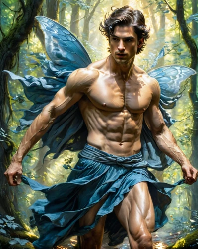 archangel,perseus,the archangel,tarzan,cupido (butterfly),faun,faerie,fae,male elf,poseidon,fantasy art,baroque angel,fantasy picture,heroic fantasy,forest man,fantasy portrait,faery,vitruvian man,world digital painting,greek god,Illustration,Realistic Fantasy,Realistic Fantasy 03