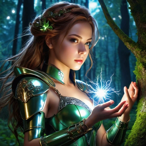 the enchantress,dryad,fantasy picture,faerie,fantasy art,fantasy portrait,faery,elven,fantasy woman,sorceress,elven forest,fae,mystical portrait of a girl,celtic queen,elven flower,druid,green aurora,fairy queen,heroic fantasy,fairy tale character,Photography,General,Realistic