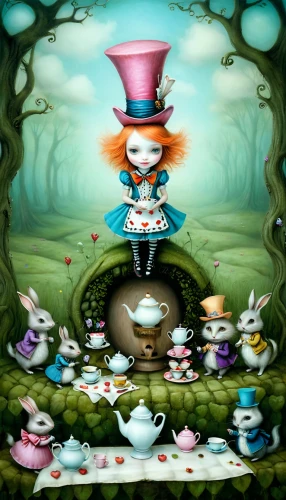 alice in wonderland,tea party,wonderland,tea party collection,tea cup fella,hatter,alice,pierrot,candy cauldron,tea party cat,teacup,fairytale characters,marionette,pinocchio,coffee tea illustration,fairy tale character,doll kitchen,tea service,tea cups,teacup arrangement,Illustration,Abstract Fantasy,Abstract Fantasy 06
