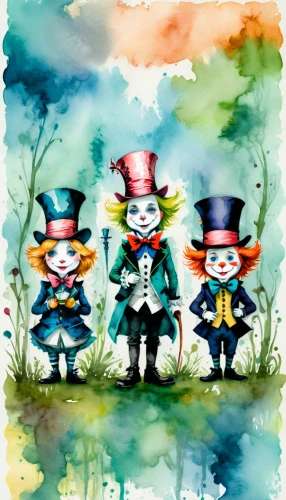 alice in wonderland,watercolor baby items,scarecrows,clowns,scandia gnomes,circus,fairytale characters,wonderland,digiscrap,butterfly dolls,kids illustration,circus show,cirque,watercolor frame,horror clown,game illustration,hatter,circus stage,watercolors,vamps,Illustration,Paper based,Paper Based 25