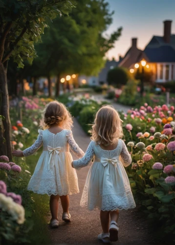 little girls walking,little girl in pink dress,little girls,little angels,little boy and girl,girl picking flowers,little girl dresses,flower girl,picking flowers,photographing children,walk with the children,girl in flowers,girl and boy outdoor,children girls,twin flowers,children's fairy tale,little girl and mother,vintage children,flower garden,playing outdoors,Photography,General,Fantasy