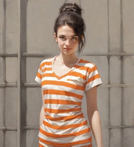 horizontal stripes,girl in t-shirt,stripes,striped background,clementine,striped,orange,stripe,portrait of a girl,clove,bright orange,cotton top,isolated t-shirt,orange color,tshirt,young woman,orange half,liberty cotton,pin stripe,young model istanbul,Digital Art,Comic