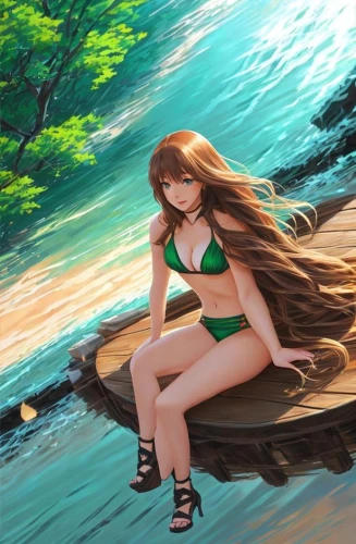 background ivy,rusalka,water nymph,summer background,girl on the river,green mermaid scale,mermaid background,celtic queen,forest background,emerald sea,beach background,landscape background,green water,summer swimsuit,anime 3d,the blonde in the river,dryad,oriental longhair,aa,beach scenery,Common,Common,Japanese Manga