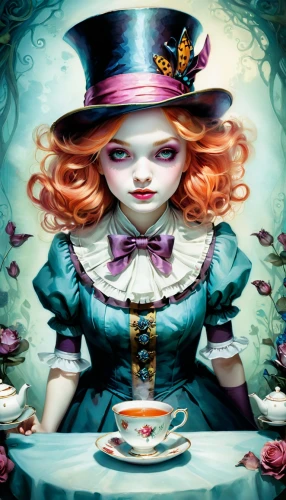 alice in wonderland,tea party,hatter,alice,tea party collection,wonderland,tea party cat,teacup,queen of hearts,ringmaster,girl with cereal bowl,tea time,confectioner,tea cup,marionette,pierrot,fairy tale character,teatime,tea cups,high tea,Illustration,Realistic Fantasy,Realistic Fantasy 15