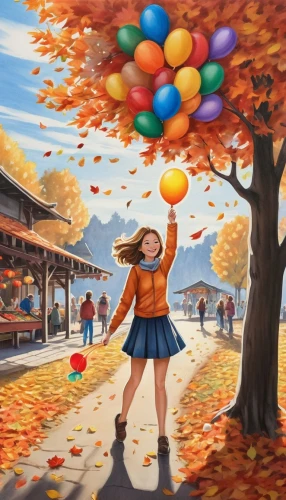 little girl with balloons,colorful balloons,autumn background,balloons,autumn theme,balloon,autumn day,world digital painting,autumn decoration,autumn camper,balloon trip,corner balloons,baloons,balloons flying,ballon,balloon and wine festival,rainbow color balloons,the autumn,fall,little girl with umbrella,Conceptual Art,Daily,Daily 17