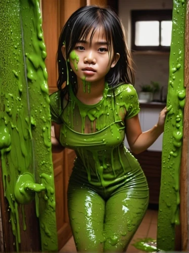 asian costume,green skin,wasabi,body painting,bodypaint,bodypainting,bjork,neon body painting,incredible hulk,vietnamese woman,green,patrol,green bubbles,slime,matcha powder,contamination,green paprika,asian woman,green power,matcha