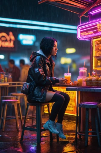 retro diner,neon coffee,cyberpunk,neon drinks,neon tea,80s,diner,neon lights,rain bar,neon light,neon cocktails,fast food restaurant,neon,neon sign,neon light drinks,80's design,cinematic,neon candies,neon ghosts,food court,Photography,General,Sci-Fi