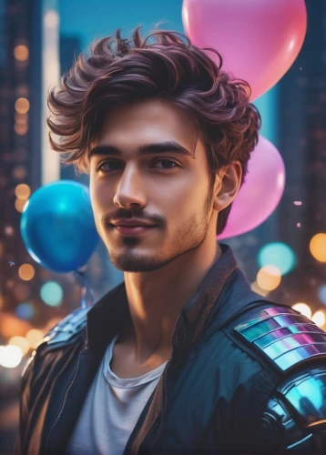 tiktok icon,pakistani boy,anime boy,pompadour,portrait background,cyberpunk,balloon head,world digital painting,city ​​portrait,creative background,candy boy,dj,colorful balloons,digiart,80s,3d man,boy,thinking man,music background,3d albhabet,Conceptual Art,Daily,Daily 12