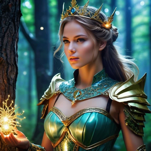 fantasy portrait,fantasy picture,fantasy art,golden crown,the enchantress,fantasy woman,celtic queen,fairy queen,crown render,dryad,yellow crown amazon,sorceress,faerie,cg artwork,female warrior,elven,world digital painting,athena,gold crown,faery,Photography,General,Realistic