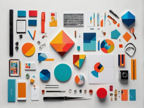 stationery,flat lay,office supplies,scrapbook supplies,graphic design studio,paper products,art tools,objects,geometry shapes,components,color table,art materials,teal and orange,tableware,shapes,kitchenware,abstract shapes,assortment,office stationary,abstract corporate,Unique,Design,Knolling