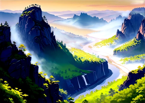 mountainous landscape,mountain landscape,mountain scene,landscape background,mountain road,mountain highway,mount scenery,mountainous landforms,huangshan mountains,high landscape,mountain valleys,yellow mountains,mountains,zhangjiajie,mountain valley,huangshan maofeng,danyang eight scenic,high mountains,mountain slope,mountain world,Conceptual Art,Oil color,Oil Color 04