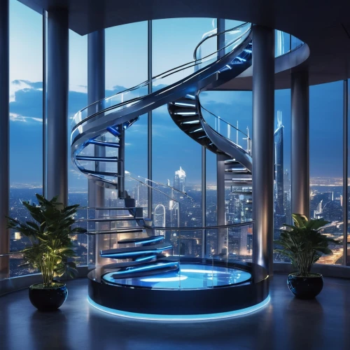 penthouse apartment,sky apartment,futuristic architecture,sky space concept,futuristic landscape,spiral staircase,the observation deck,observation deck,futuristic art museum,spiral stairs,futuristic,block balcony,modern office,modern living room,observation tower,tardis,helix,circular staircase,electric tower,skycraper,Conceptual Art,Fantasy,Fantasy 29