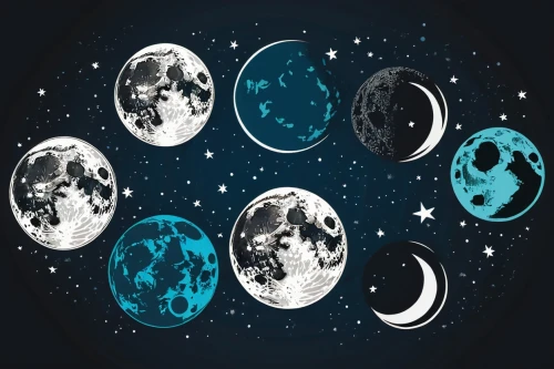 lunar phases,celestial bodies,moons,galilean moons,moon phase,moon and star background,lunar,lunar phase,phase of the moon,celestial body,planets,spheres,orbiting,space art,lunar landscape,moon addicted,small planet,outer space,exo-earth,astronomy,Unique,Design,Sticker