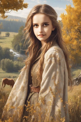 little girl in wind,fantasy portrait,mystical portrait of a girl,autumn background,fantasy picture,world digital painting,golden autumn,buckskin,girl in a long,girl with tree,autumn icon,fantasy art,autumn idyll,fairy tale character,portrait background,romantic portrait,landscape background,cinnamon girl,girl portrait,portrait of a girl,Photography,Realistic