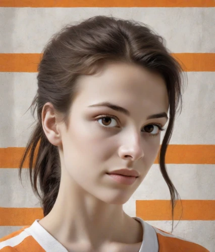 portrait background,girl portrait,orange,portrait of a girl,digital painting,young woman,daisy jazz isobel ridley,girl on a white background,world digital painting,girl with cloth,vector girl,vector art,photo painting,fashion vector,girl in a long,clementine,girl in t-shirt,striped background,girl in cloth,katniss,Photography,Realistic