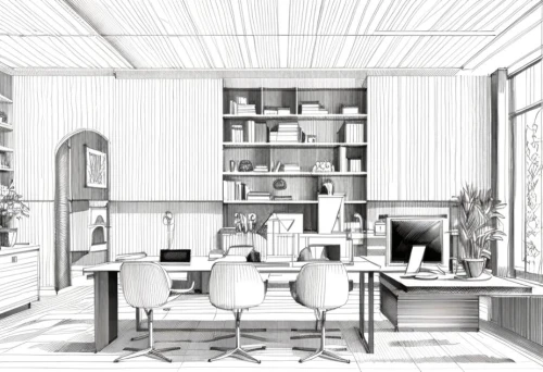 bookshelves,study room,kitchen design,scandinavian style,pantry,reading room,working space,kitchen interior,danish room,bookcase,cabinetry,archidaily,inverted cottage,writing desk,kitchen,breakfast room,modern room,modern kitchen interior,modern office,home interior,Design Sketch,Design Sketch,Hand-drawn Line Art