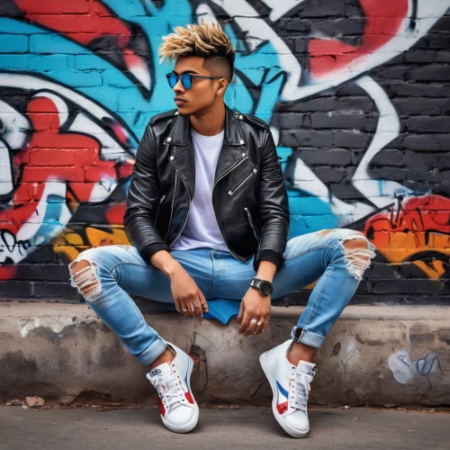 ripped jeans,jeans background,boys fashion,street fashion,pompadour,smart look,denim jacket,stylish boy,mohawk hairstyle,punk,male model,shoes icon,brick background,denims,fashion street,brick wall background,men's wear,denim background,blue shoes,cool blonde,Conceptual Art,Daily,Daily 24
