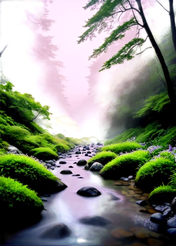 landscape background,forest landscape,world digital painting,mountain stream,fantasy landscape,japan landscape,green landscape,green forest,forest background,nature landscape,foggy landscape,cartoon video game background,clear stream,background view nature,river landscape,aaa,elven forest,foggy forest,brook landscape,landscape nature,Illustration,Japanese style,Japanese Style 11