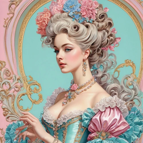 rococo,victorian lady,cinderella,fantasy portrait,jane austen,victorian style,the carnival of venice,baroque angel,baroque,flora,pompadour,woman with ice-cream,eglantine,art nouveau,the victorian era,masquerade,elsa,venetia,fairy tale character,victorian fashion,Conceptual Art,Fantasy,Fantasy 24