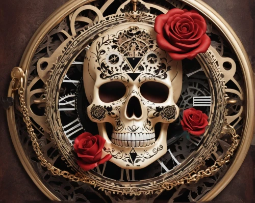 grandfather clock,valentine clock,wall clock,memento mori,cuckoo clock,clockmaker,watchmaker,ornate pocket watch,skeleton key,longcase clock,clock face,four o'clocks,calavera,clockwork,day of the dead frame,days of the dead,new year clock,cuckoo clocks,timepiece,old clock,Art,Artistic Painting,Artistic Painting 46