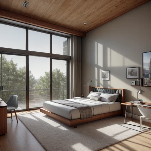 modern room,wooden windows,bedroom,3d rendering,modern living room,loft,livingroom,bedroom window,interior modern design,sleeping room,home interior,living room,modern decor,guest room,daylighting,sky apartment,great room,wood window,japanese-style room,contemporary decor