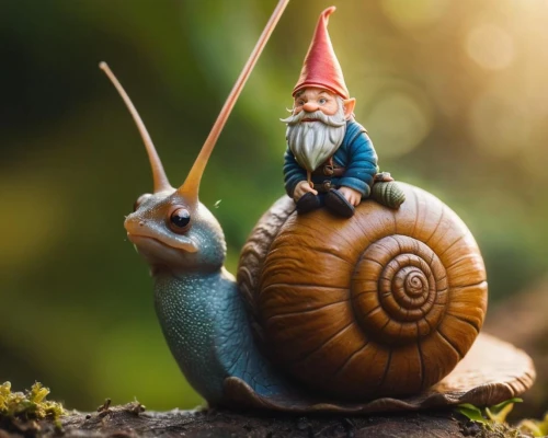 garden snail,whimsical animals,land snail,kawaii snails,snail,snails,snails and slugs,nut snail,banded snail,miniature figures,tiny world,gnome skiing,gastropod,snail shell,lawn ornament,animals play dress-up,gastropods,anthropomorphized animals,macro world,dwarf armadillo