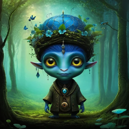 scandia gnome,blue enchantress,faerie,anahata,fantasy portrait,avatar,faery,violet head elf,druid grove,forest man,ori-pei,janmastami,dryad,fae,druid,the enchantress,fantasy art,somtum,shaman,child fairy,Illustration,Abstract Fantasy,Abstract Fantasy 01