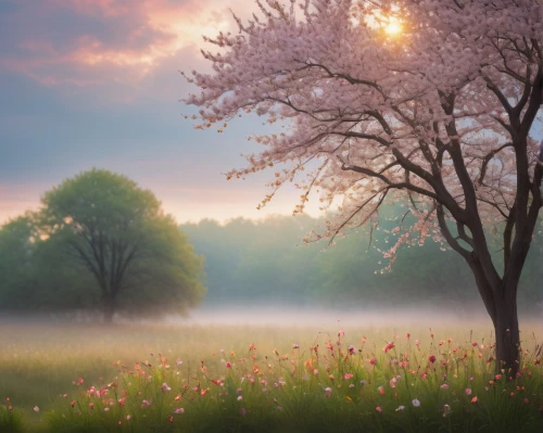 meadow in pastel,meadow landscape,spring morning,flowering meadow,meadows of dew,spring meadow,blooming field,flower meadow,foggy landscape,springtime background,meadow,spring background,morning mist,summer meadow,dandelion meadow,small meadow,meadow flowers,field of flowers,spring nature,meadow and forest,Illustration,Abstract Fantasy,Abstract Fantasy 05