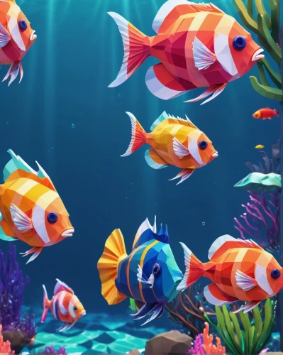 school of fish,coral reef fish,ornamental fish,underwater background,discus fish,fishes,marine fish,aquarium fish,aquarium inhabitants,porcupine fishes,fish in water,underwater fish,clownfish,aquatic animals,aquarium decor,blue stripe fish,anemone fish,fish pictures,tropical fish,sea animals,Unique,3D,Low Poly