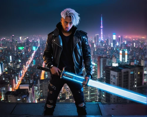 cyberpunk,lightsaber,ninja,laser sword,katana,clone jesionolistny,jedi,streampunk,sience fiction,swordsman,cosplay image,yukio,trunks,kendo,birds of prey-night,kakashi hatake,cyber,electro,renegade,futuristic,Art,Artistic Painting,Artistic Painting 02