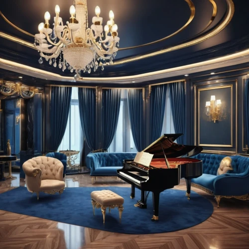 grand piano,steinway,the piano,blue room,playing room,great room,player piano,concerto for piano,play piano,piano bar,luxury home interior,ornate room,piano,pianos,theatrical property,ballroom,interior decoration,pianist,luxury hotel,luxury,Illustration,Realistic Fantasy,Realistic Fantasy 19