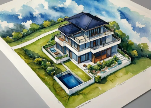 house drawing,3d rendering,houses clipart,modern house,house painting,inverted cottage,watercolor sketch,watercolor,house by the water,cubic house,watercolor painting,camera illustration,watercolor blue,hand-drawn illustration,copic,residential house,isometric,frame house,home landscape,pool house,Illustration,American Style,American Style 08