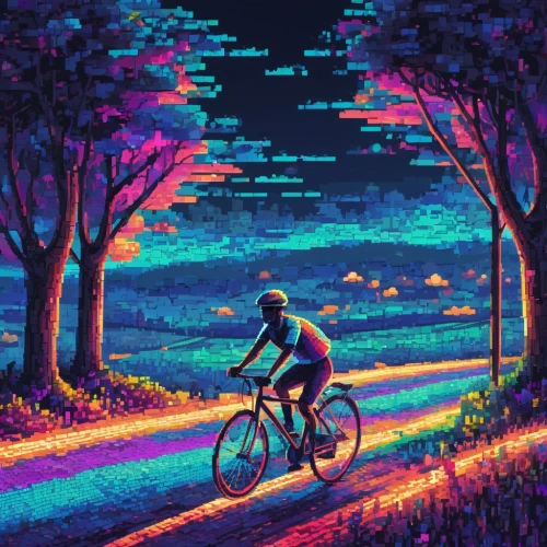 bicycle,cyclist,artistic cycling,pixel art,biking,cassette cycling,bicycle ride,cycling,bike ride,bicycle lighting,cyclists,bicycling,80s,bike,retro background,bicycle jersey,80's design,mtb,retro,bike colors,Conceptual Art,Fantasy,Fantasy 02