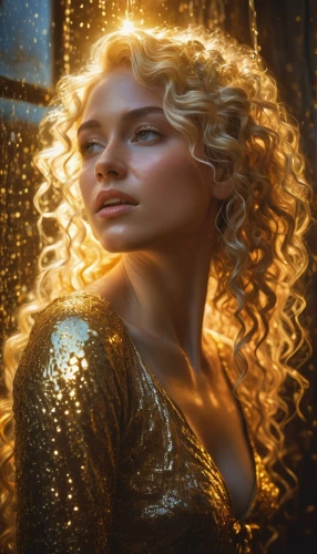 golden crown,rapunzel,golden haired,cinderella,golden rain,mary-gold,golden color,elsa,fantasy portrait,golden wreath,golden light,radiant,merida,gold crown,golden double,fantasy woman,fantasia,the enchantress,gold glitter,visual effect lighting,Illustration,Realistic Fantasy,Realistic Fantasy 03