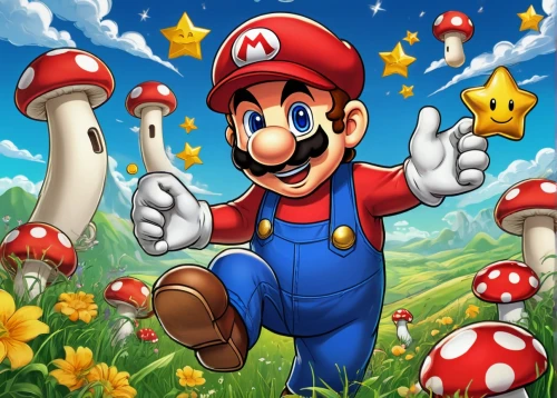 super mario,toadstools,super mario brothers,mario,mushrooming,toadstool,agaric,mario bros,club mushroom,growth icon,mushroom landscape,game illustration,mushroom island,android game,adventure game,mushroom hat,luigi,plumber,mushroom type,edit icon,Illustration,Retro,Retro 13