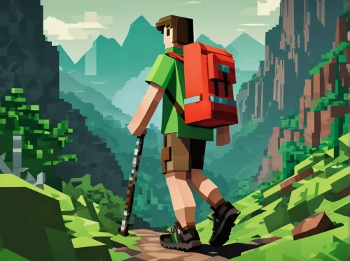 mountain guide,hiker,trekking pole,trekking poles,wander,adventurer,low poly,backpacking,hikers,trekking,forest workers,hiking equipment,the wanderer,low-poly,adventure game,pixel art,mountain hiking,wanderer,traveler,ravine,Unique,Pixel,Pixel 03