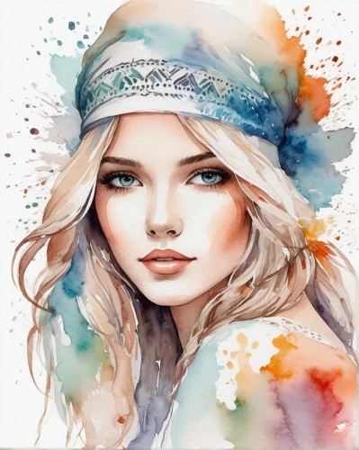 watercolor women accessory,boho art,watercolor paint,fashion vector,boho,watercolor painting,watercolor pencils,watercolor background,fashion illustration,boho background,watercolor,illustrator,fantasy portrait,watercolor floral background,watercolor wreath,girl wearing hat,watercolors,watercolor paint strokes,water colors,girl drawing,Illustration,Paper based,Paper Based 25