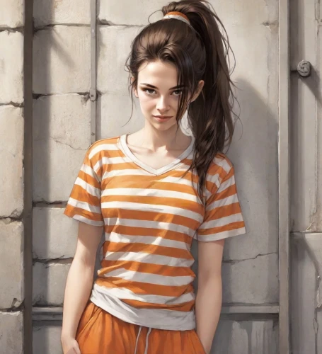 clove,clementine,portrait of a girl,horizontal stripes,vanessa (butterfly),striped background,vintage girl,young woman,orange,clove-clove,portrait background,girl portrait,rowan,cotton top,girl in a historic way,retro girl,bunches of rowan,girl in t-shirt,stripes,striped,Digital Art,Comic