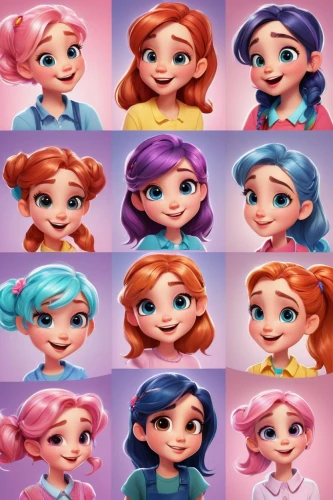 hairstyles,fairy tale icons,princesses,hair clips,mermaid vectors,fairytale characters,princess anna,ariel,doll's facial features,fairies,princess' earring,redheads,fairy tale character,retro cartoon people,hair accessories,children's background,hair coloring,princess sofia,icon set,vintage fairies,Illustration,Black and White,Black and White 08