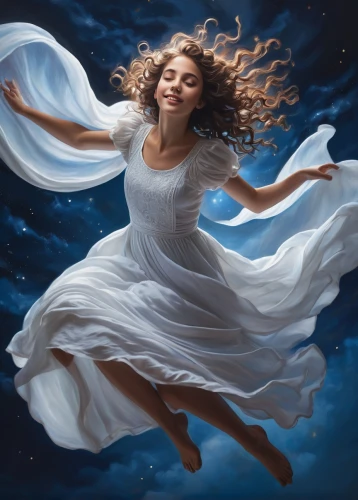 gracefulness,leap for joy,whirling,flying seed,flying girl,falling star,little girl in wind,fantasy picture,fairies aloft,mystical portrait of a girl,the girl in nightie,yogananda,celtic woman,dance with canvases,world digital painting,weightless,divine healing energy,fantasy portrait,sci fiction illustration,heliosphere,Illustration,Realistic Fantasy,Realistic Fantasy 25