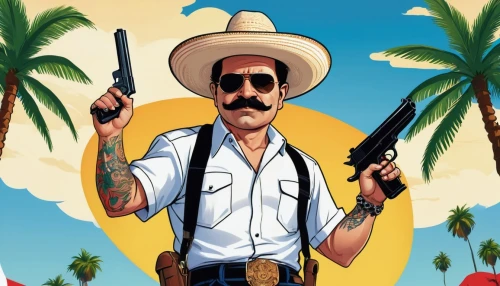 machete,western film,sheriff,the cuban police,man holding gun and light,gunfighter,cholado,vector illustration,mexican holiday,summer clip art,mexican,mexican revolution,game art,game illustration,film poster,sombrero,mobile video game vector background,mariachi,shooter game,twitch icon,Illustration,Children,Children 02