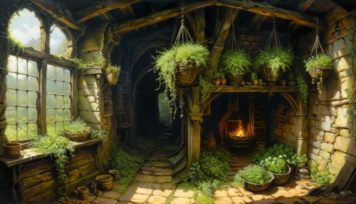 dandelion hall,witch's house,house in the forest,fairy house,fairy village,terrarium,fantasy landscape,the threshold of the house,apothecary,ancient house,fairy door,druid grove,elven forest,hall of the fallen,abandoned place,hobbiton,home landscape,fantasy picture,fantasy art,flower shop,Illustration,Realistic Fantasy,Realistic Fantasy 03