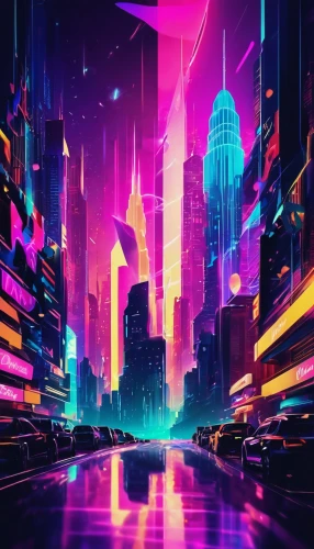 colorful city,cityscape,cyberpunk,futuristic landscape,80's design,fantasy city,ultraviolet,neon arrows,retro background,music background,metropolis,abstract retro,cyberspace,art background,neon lights,city lights,digital background,would a background,hd wallpaper,city,Illustration,Realistic Fantasy,Realistic Fantasy 37